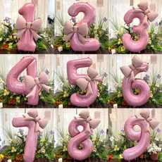 Balões De Folha De Laço Com Número Rosa , Decorações De Festa De Aniversário De Casamento , Decoração