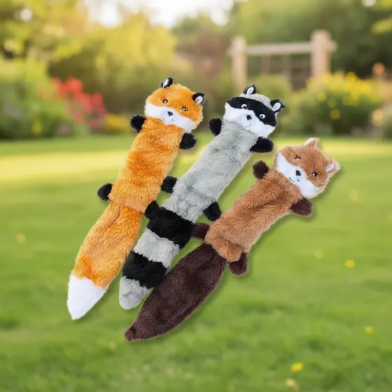 Raposas, Guaxinins, Esquilos - Brinquedos Squeak para Cães, Sem Enchimento, Pelúcia Macia, Mastigável para Raças