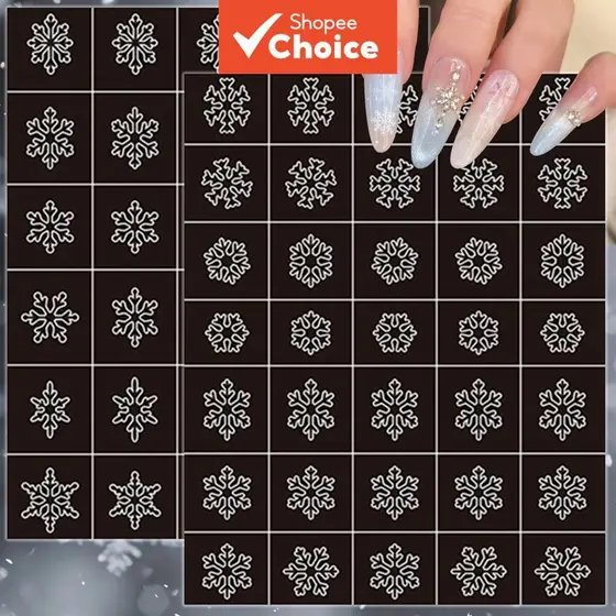 2/4/6 Folhas Adesivos de Estêncil de Floco de Neve para Unhas, Arte de Inverno Natal, Stencils Autoadesivos para DIY