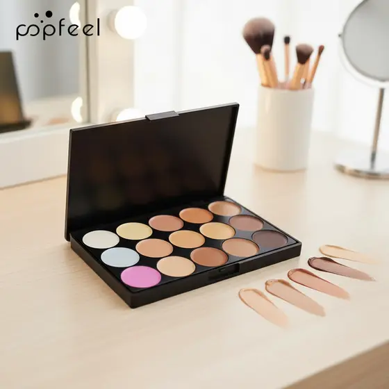POPFEEL Paleta de Corretivos Cremosos 15 Cores, Resistente a Borrões, Blendável, Longa Duração, Alta Cobertura para