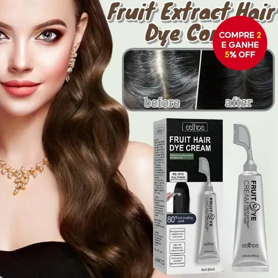 Creme De Tintura De Cabelo Frutal, Reparadora, Vegetal Para Cabelos Brancos E Gestantes - 80ml