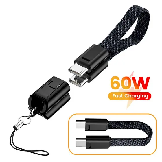 Cabo Tipo C para Tipo C de 16CM PD60W, Cabo de Dados USB C para Carregamento Rápido Power Bank