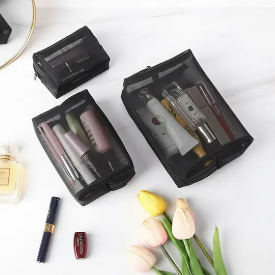 Bolsa de Cosméticos de Viagem 3 Compartimentos com Zíper para Higiene Pessoal