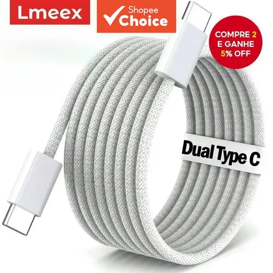 Carregador Rápido PD USB-C Para Cabo Tipo 2M iPhone 17 16 15 Pro De Dados De Carregamento Máximo