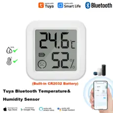 Sensor de Temperatura e Umidade Bluetooth Mini Tela LCD Controle Remoto por APP Smart Tuya Controle de Voz Google