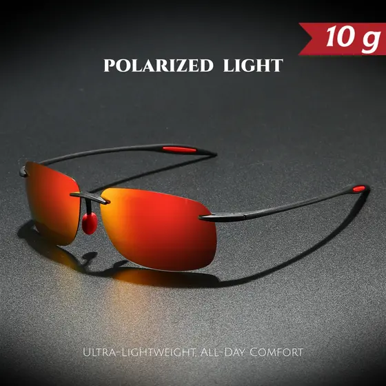 Óculos De Sol Polarizados Sem Moldura Ultra Leves 10g TR90 , Flexível , Confortável , Formato Quadrado Para Dirigir , Pe