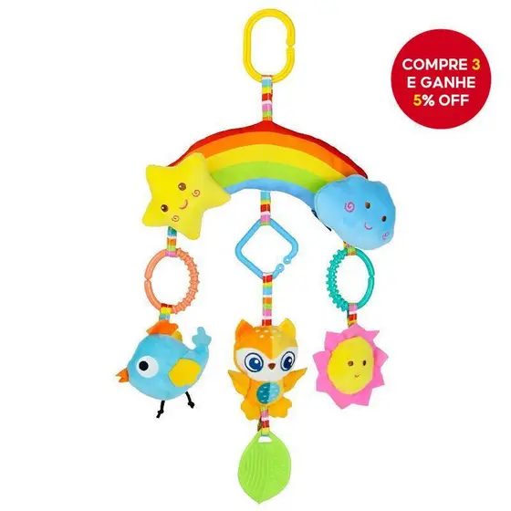 Carrinho De Bebê Pingente Brinquedo De Pelúcia Com Chocalho Arco-Íris Para Berço E Carro Desenvolvimento Precoce Natal