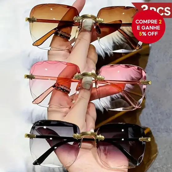 Borda De Corte Sem Moldura 3 Peças Óculos De Sol Feminino Moda Quadrada UV400 Conjunto De Para Fotografia De Rua
