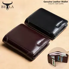 Novas Carteiras Masculinas com Bloqueio RFID em Couro Original Vertical para Negócios, Carteira Curta com Janela para