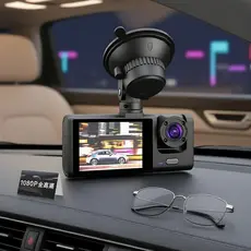  Câmera Veicular 3 Lentes 1080P Dianteira Traseira e Interna com Gravação Noturna
