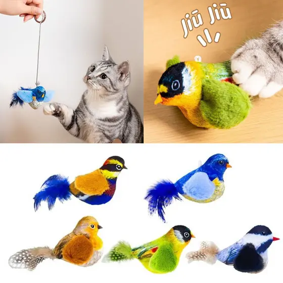 Novos Brinquedos para Gatos Indoor Interativos com Som Realista de Pássaro Brinquedo de Pelúcia para Gatos
