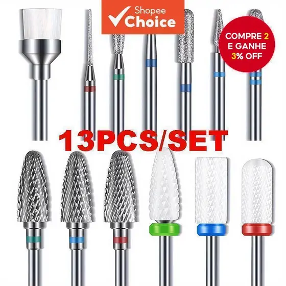Kit Com 13 Peças De Brocas Para Unhas, Arquivo Elétrico De Diamante, Ideal Para Cutículas E Removedor De acrílico