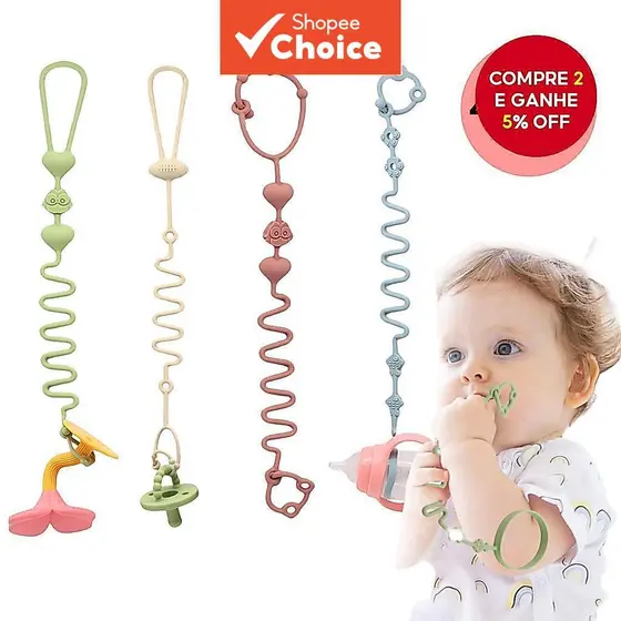 Conjunto de quatro peças - correias para brinquedos de bebê, correntes de chupeta, correias de mamadeira de silicone,