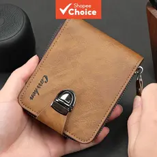 Carteira masculina multifuncional com fivela, grande capacidade, vários compartimentos para cartões, com zíper,