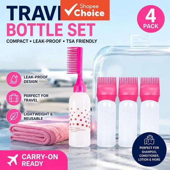 Aplicador De Pente De Tintura De Cabelo Bottles4PCS Tamanho De Viagem , Garrafas De Aperto Graduadas Transparentes Recar