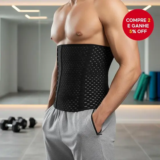 Cinto Modelador Masculino Preto - Espartilho para Apertar a Cintura e Modelar o Abdômen com Suporte Lombar e Respirável