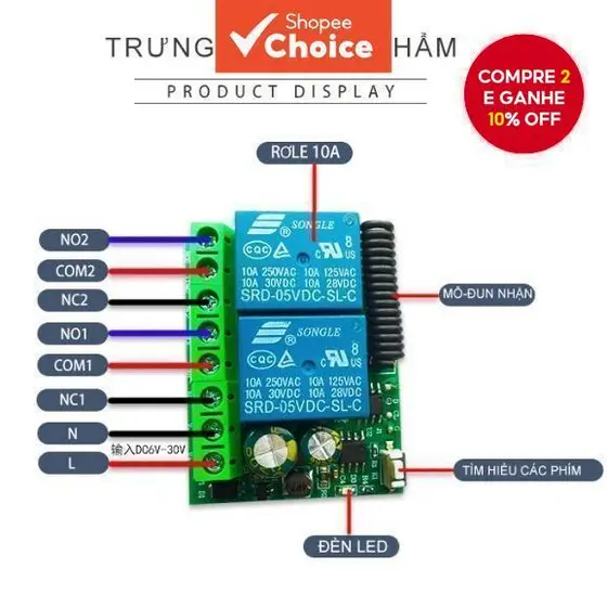 Controle remoto sem fio 2 canais DC12V 24V 10A para motor de rotação para frente e reverso de mastro telescópico
