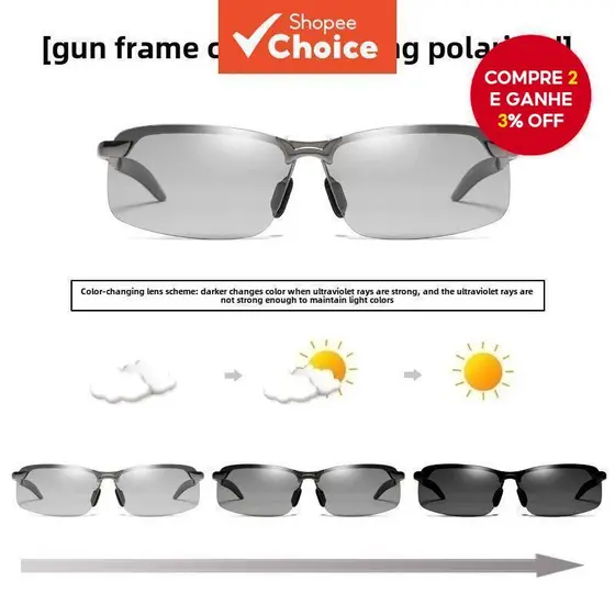 Óculos Fotocromáticos Masculinos Polarizados Para Dirigir , Anti-Reflexo , Uso Diurno/Noturno , Proteção UV