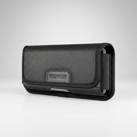 Pochete de Nylon para Celulares de 6.1 a 6.8 Polegadas - Presilha Horizontal com Porta-Cartões (Preta)