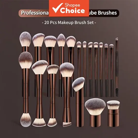 Conjunto Completo De Pincéis De Maquiagem Profissional Com Cabo Longo , 20 Peças Cerdas Macias Para Aplicação De Rosto E