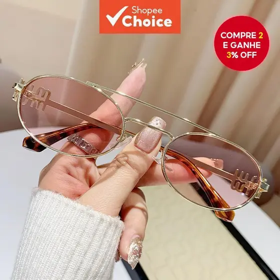 Óculos de Sol Retrô Ovais de Moda, com Armação de Metal, Proteção Uv400 e Design de Dupla ponte