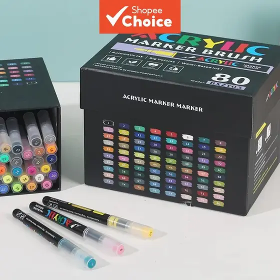 Conjunto De Canetas Marcadoras Líquidas Acrílicas , 80 Cores Com Pontas De Pincel Macio , Caneta De Pintura Ideal Para E