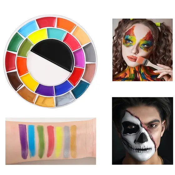 Paleta de Pintura Facial e Corporal Vibrante 25 Cores à Base de Água, Kit de Maquiagem Não-Tóxica e Lavável para