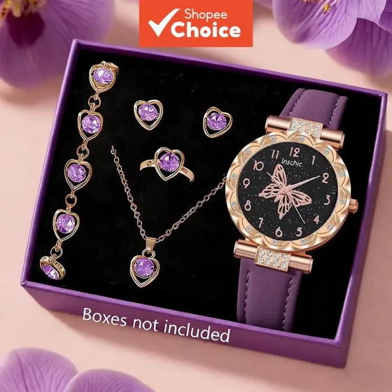 Relógio Feminino De Quartzo Roxo , Decoração Elegante De Strass , Presente Para Ela