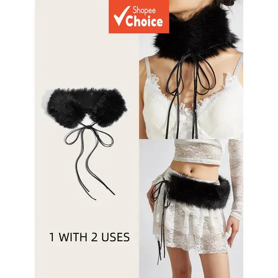 1 peça cinto feminino vintage elegante de pelúcia com cordão, cinto preto de pelúcia com laço de cordão, 2 em 1, pode