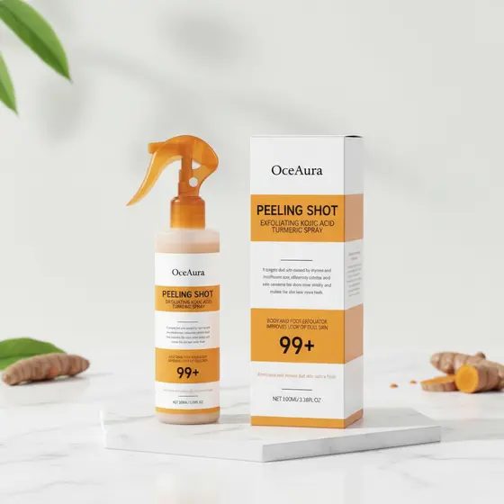 100ml Névoa Corporal Esfoliante de Ácido Kójico e Cúrcuma - Limpeza Profunda, Spray Refinador de Poros com Ácido
