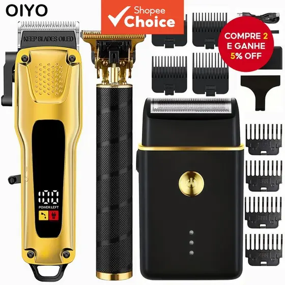Conjunto Profissional 2/3 Peças de Higiene para Homens, Aparador de Cabelo Sem Fio e Máquina de Cortar com Barbeador de