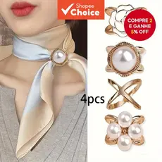 Conjunto De Clipes De Cachecol Camélia Pérola Ouro X Forma Boêmio Hijab Pino Broche Xale Para Mulheres Moda Acessórios P