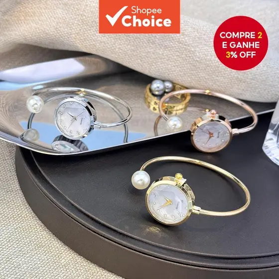 Relógio de Pulso Feminino Elegante com Pérolas, Vintage Dourado, Pulseira Delicada