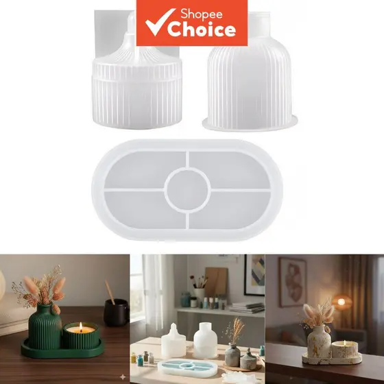 Caixa de Armazenamento de Bandeja Oval de 3 Peças, Conjunto de Vaso Decorativo, Molde de Resina de Gesso DIY, Conjunto