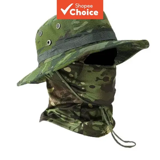 Boné camuflado com proteção solar, máscara integrada, respirável, secagem rápida, ideal para verão, trilhas e ciclismo