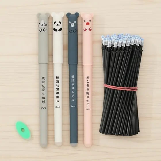 Conjunto de Canetas Gel Apagáveis 4 Canetas 20 Refis Tinta Preta Azul Material Escolar e de Escritório