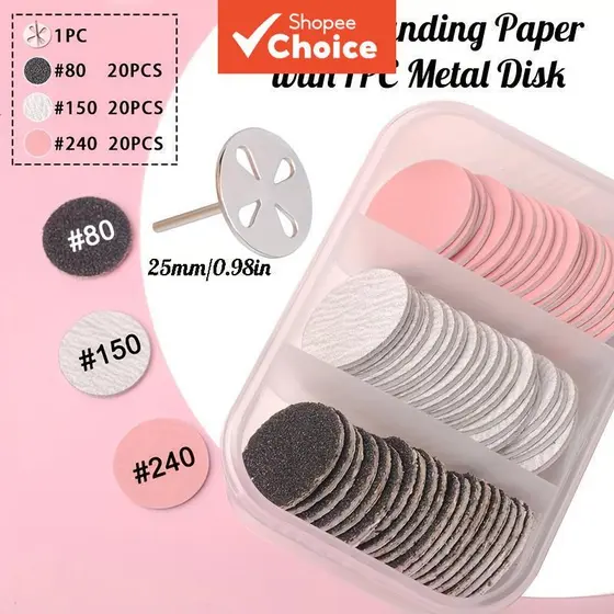 Papel de Lixa Substituível com 1 Disco Metálico, Lixa de Unhas para Pedicure Rosa, para Acessórios de Ferramentas de