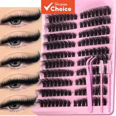 Conjunto de Cílios Postiços Longos Híbridos: Tipo D-Volume, 8-16mm, Natural e Fofinho, Reutilizável