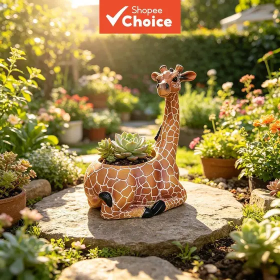 Plantador De Resina De Girafa , Adorável Pote De Bonsai Em Forma De Animal , Decoração De Jardim Doméstico Estilo Ins Pa