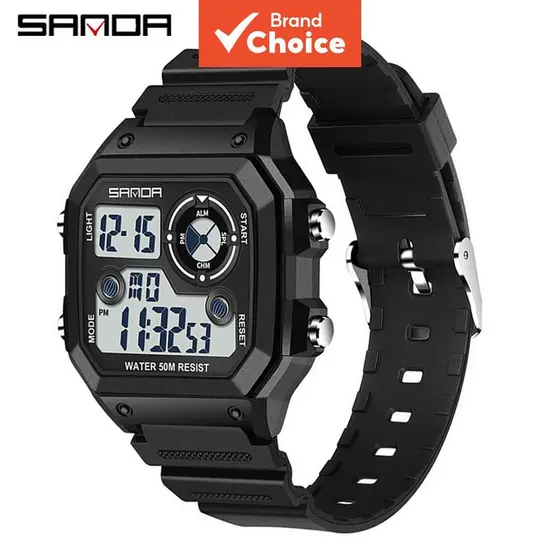 Relógio digital multifuncional fino e leve Sanda 418, à prova d'água e luminoso, perfeito para esportes, estudantes e