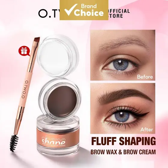 O.TWO.O 2 em 1 Gel para Sobrancelhas & Cera para Sobrancelhas com Pincel Preto/Castanho Liso à Prova de Água Longa