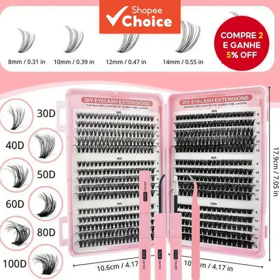 Kit Master de Volume DIY, 570 Unidades de Aglomerados Wispy 8-16mm, Espectro Completo 30-100D, Cachos D e Todas as