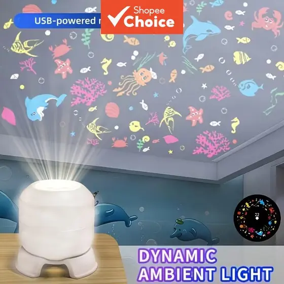 Mini Projetor de Luz Noturna 360° Rotativo – Ondas Oceânicas LED USB – Lâmpada Dinâmica – Decoração de Quarto