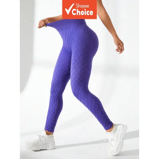 Leggings de Yoga Femininas com Textura de Favo de Mel, Cintura Alta, Elásticas, Jacquard Diamante, Levanta Bumbum, para