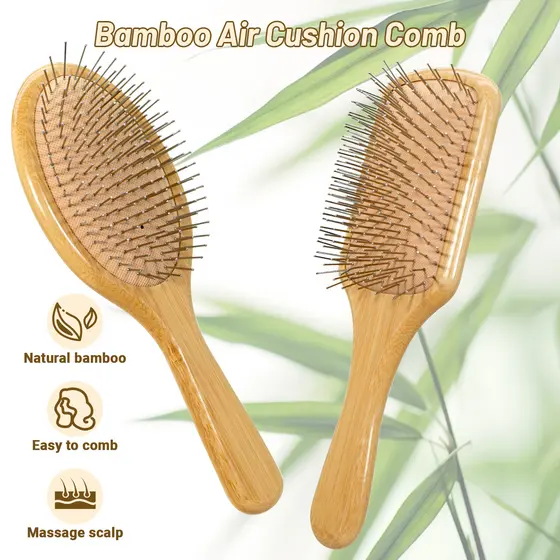 Escova de Cabelo de Bambu de Alta Qualidade com Cerdas de Aço – Antiestática, Massageadora do Couro Cabeludo, Ideal