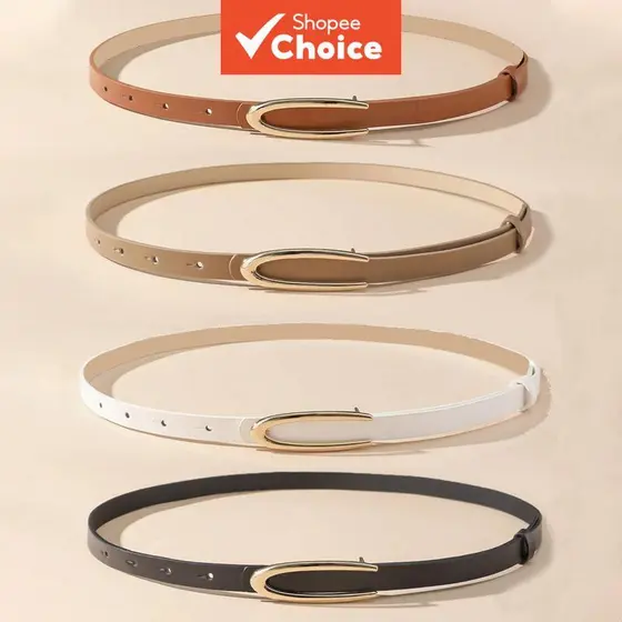Cinto feminino elegante com fivela em U, design sofisticado e versátil para ocasiões casuais ou formais, ideal para