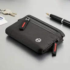 Carteira masculina fina com proteção RFID, impermeável, com compartimento para moedas com zíper e vários espaços para
