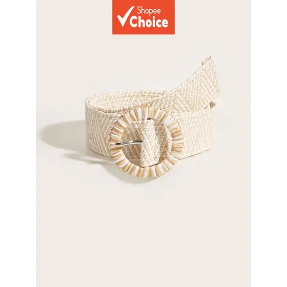 Cinto feminino de palha PP trançado em cáqui e bege, acessórios de cinto, elástico, redondo, estilo boho, Y2K, para