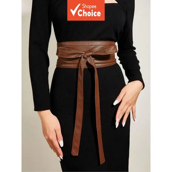 Cinto feminino elegante, cinto largo marrom, estilo boho, Y2K, robusto, ideal para vestidos e festas.