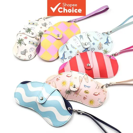 Estojo De Óculos De Couro Com Estampa De Praia , Fino , Portátil , Leve , Bolsa Viagem Para Mulheres , 1 Peça